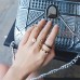 Tide brand European and American street shooting open rivet joint ring artificial pearl full diamond ring ring three-piece ring