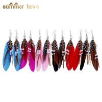 AliExpress ebay foreign trade hot selling jewelry long feather earrings boho style rice beads tassel feather earrings