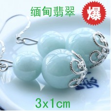 Jade jade double bead gourd 925 natural Burmese jade earrings jade jade earrings jade jewelry 190140