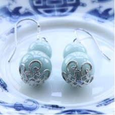 Jade jade double bead gourd 925 natural Burmese jade earrings jade jade earrings jade jewelry 190140
