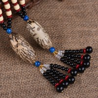 Hot selling ethnic style handmade raw seed polished thousand eyes Bodhi sweater chain cotton and linen clothing long necklace female jewelry chain