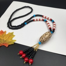 Hot selling ethnic style handmade raw seed polished thousand eyes Bodhi sweater chain cotton and linen clothing long necklace female jewelry chain