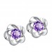 s925 sterling silver Japanese and Korean women's amethyst earrings crown chrysanthemum dolphin zircon earrings hypoallergenic earrings