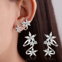 Korea Sweet Lady Flower Curved Ear Clips Zircon Earrings Temperament Earrings Ear Jewelry