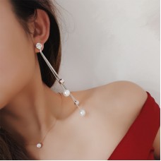 Personality multi-layer chain tassel earrings Korean version of long pearl earrings female crystal earrings earrings earrings