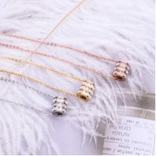 New Korean style hollow three-layer diamond short necklace fashion hot sale girl titanium steel rose gold necklace