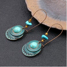 Cross-border hot sale European and American fashion round alloy earrings female creative big ear hook turquoise ear jewelry factory wholesale