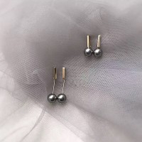 Shijia Austrian temperament dark gray black pearl earrings imported 14K gold-plated gold-plated hypoallergenic earrings ear clips
