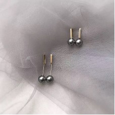 Shijia Austrian temperament dark gray black pearl earrings imported 14K gold-plated gold-plated hypoallergenic earrings ear clips